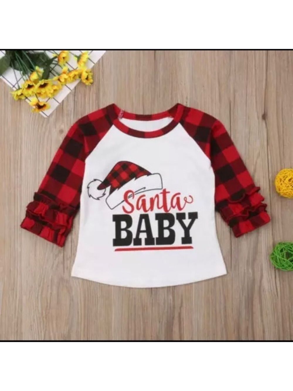 Santa Baby Plaid Christmas Top 24 Months